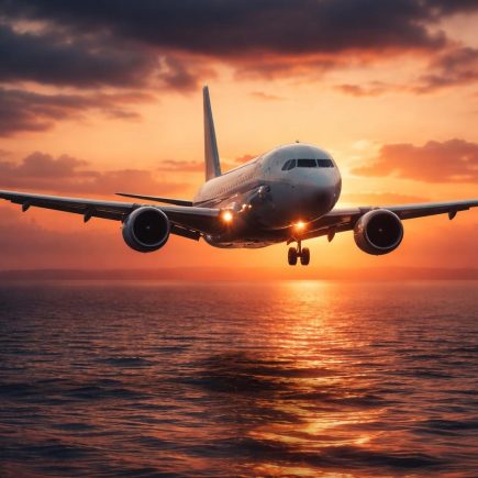 avion-vol-mer-coucher-soleil