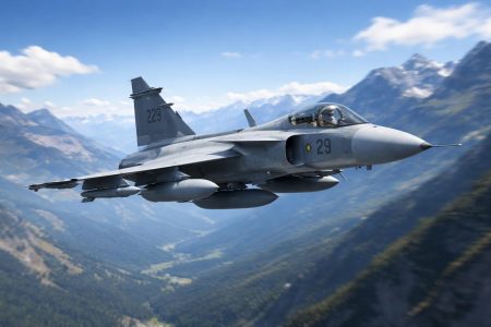 avion-chasse-saab-ciel-montagnes