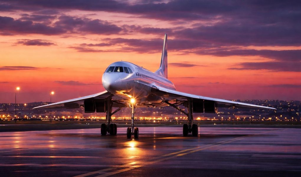 avion-concorde-crepuscule-ciel-orange-violet