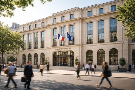 batiment-administratif-moderne-paris-ciel-ensoleille