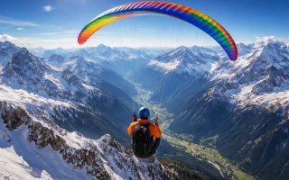 parapente-couleur-montagnes-enneigees-sommet